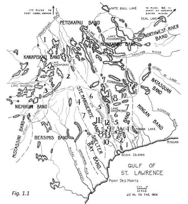 Map found at tab 10 of Exhibit P-32

Map od 1922-1925, SPECK, Frank G. and EISELEY, Loren C., "Montagnais Naskapi Bands and Family Hunting Districts of the Central and Southeastern Labrador Peninsula", Proceedings of the American Philosophical Society, 1942.