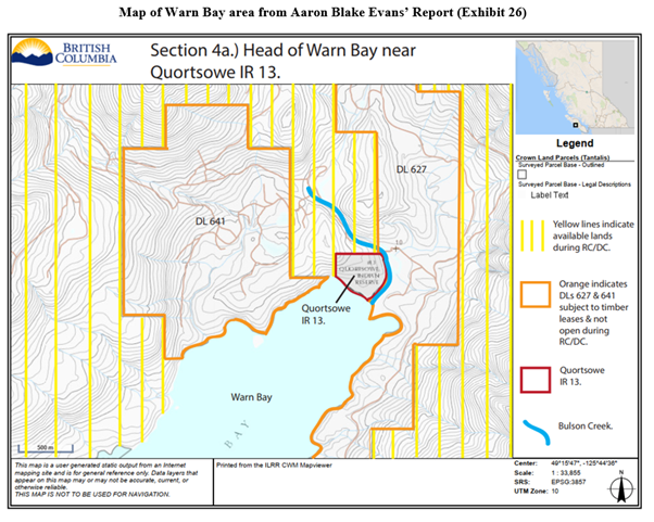 Map of Warn Bay area from Aaron Blake Evans’ Report (Exhibit 26)