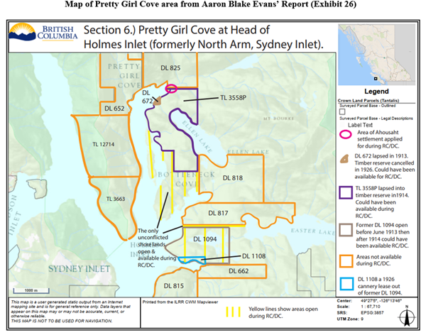 Map of Pretty Girl Cove area from Aaron Blake Evans’ Report (Exhibit 26)