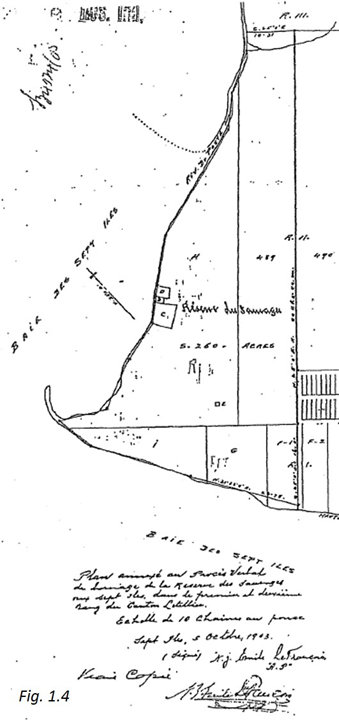 Titre :  Plan d'arpentage de Lefrançois. - Description : Plan en date du 1903/10/05 qui se trouve à l'onglet 92 de la pièce P-63.