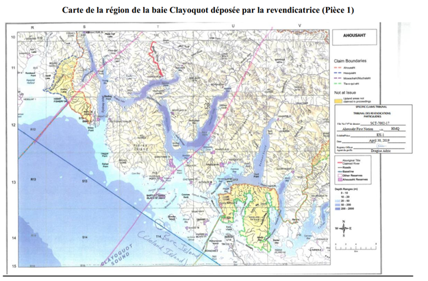 Carte de la région de la baie Clayoquot déposée par la revendicatrice (Pièce 1)